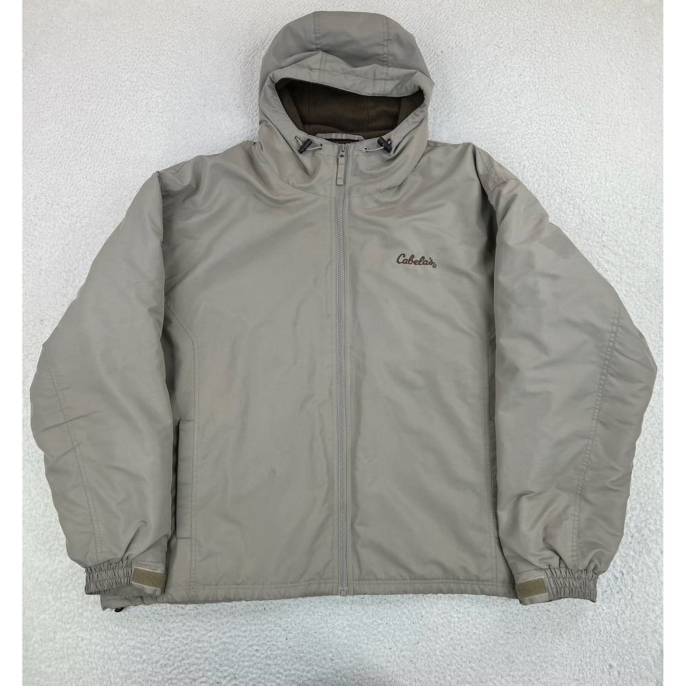 Cabela's Jacket Mens 2XLT Gray Hooded Fleece Lined Insulated Windbreaker